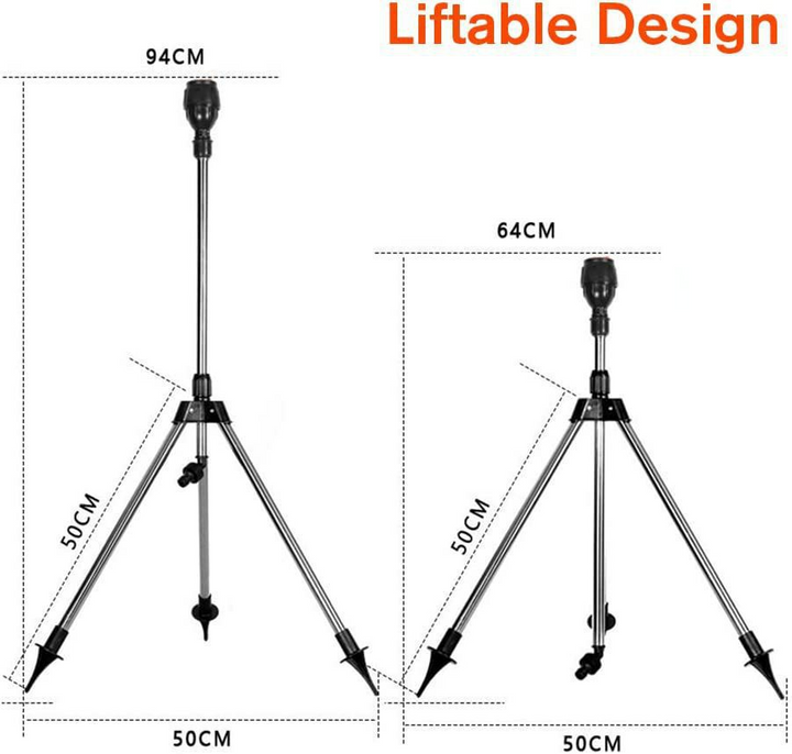 "Automatischer rotierender Gartensprinkler auf einziehbarem Stativ, robustes Design, sorgt für gleichmäßige Gartenbewässerung