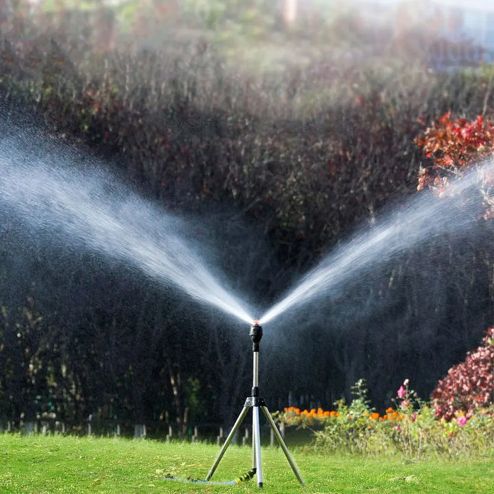 "Automatischer rotierender Gartensprinkler auf einziehbarem Stativ, robustes Design, sorgt für gleichmäßige Gartenbewässerung