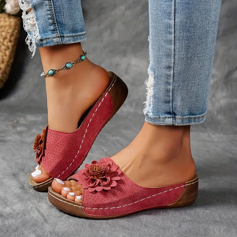 Elegante schwarze orthopädische Slip-on Damensandalen, perfekt für Freizeit und Fußgesundheit.