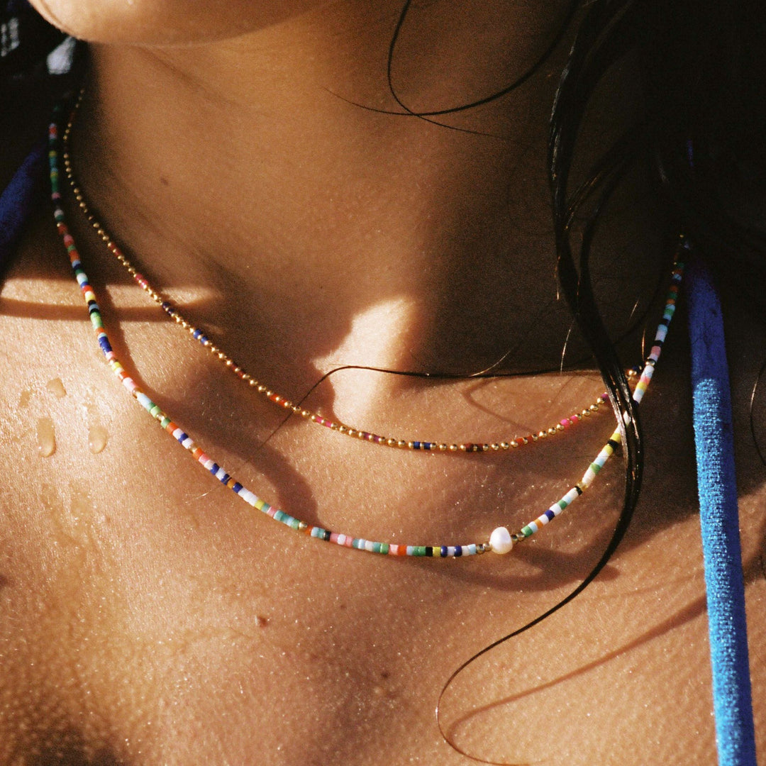 Regenbogen Choker mit bunten Perlen für Damen