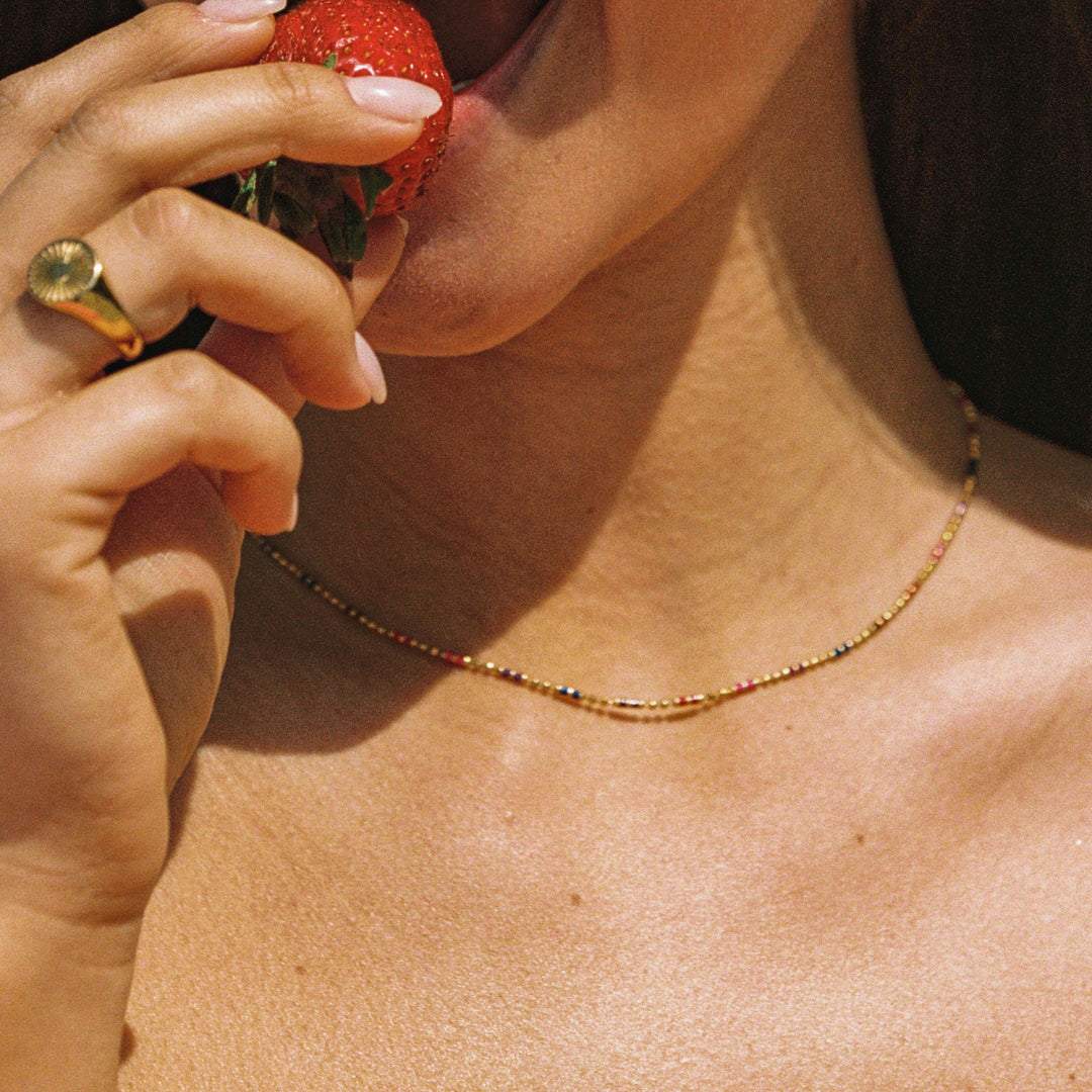 Damen Schmuck wasserfeste Regenbogen Perlenkette