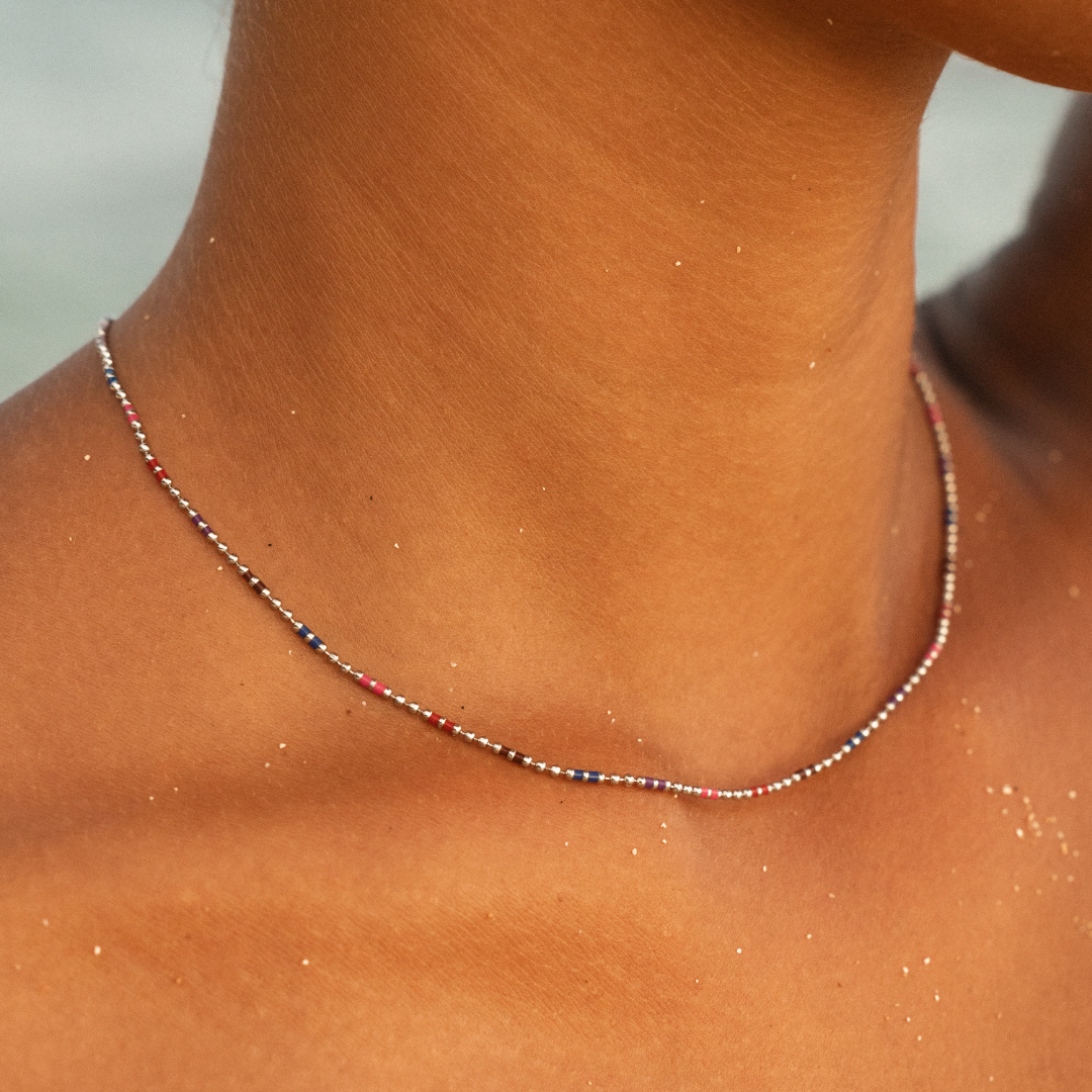 Damen Accessoires Regenbogen Choker Perlenkette bunt