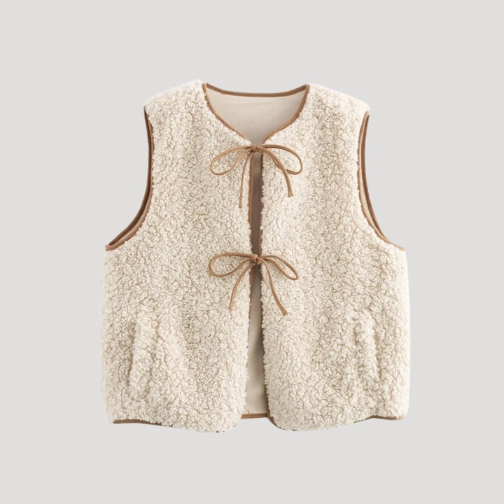 Beige Damen Frühlingsweste mit Bindeband vorne, perfekt für lässige Übergangslooks.