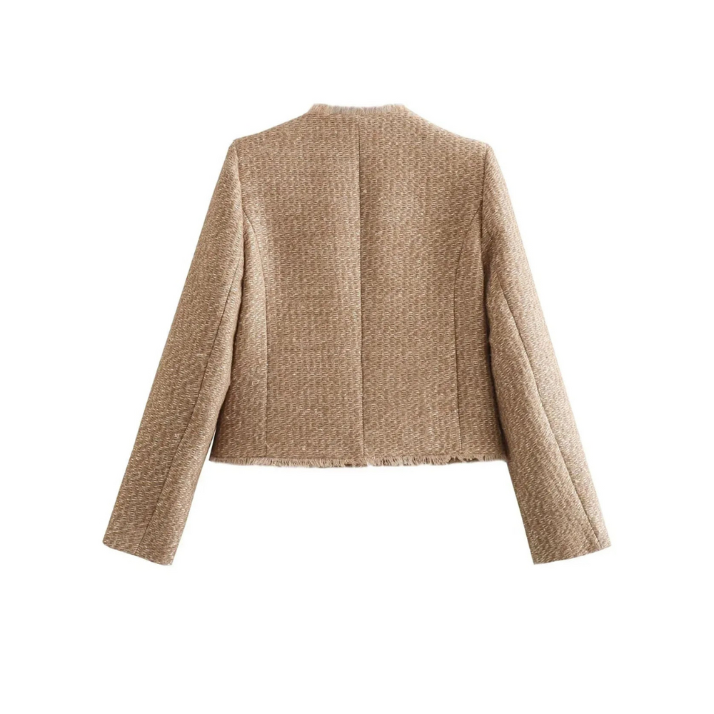 Modische kurze Winterjacke für Damen, beige, mit Knöpfen, bietet Wärme und Komfort für kalte Tage.