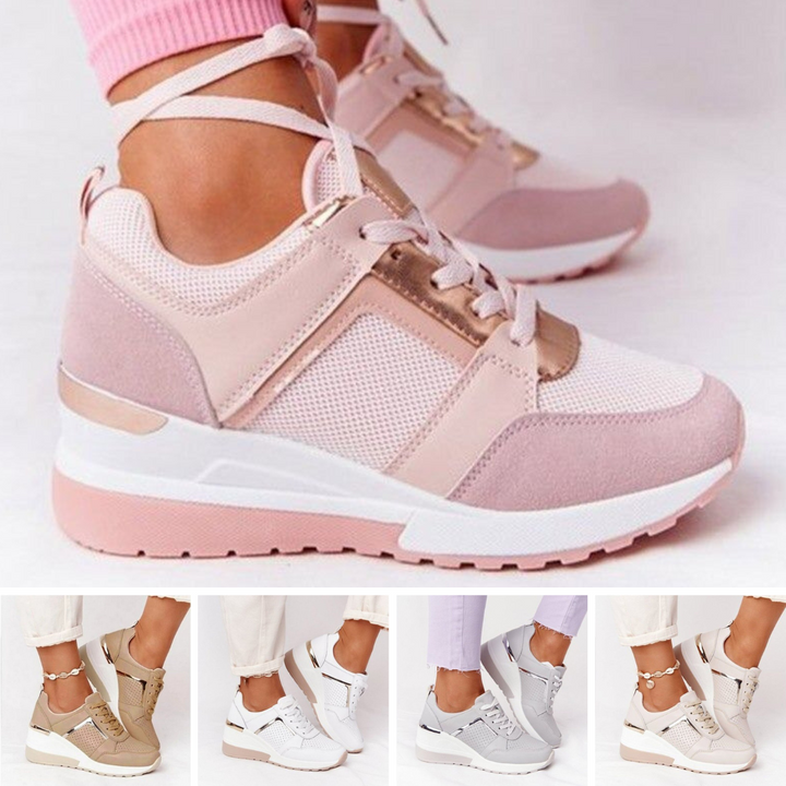 Damen Keilabsatz Plateau Sneaker, modische Freizeitschuhe für bequemen Gehkomfort.
