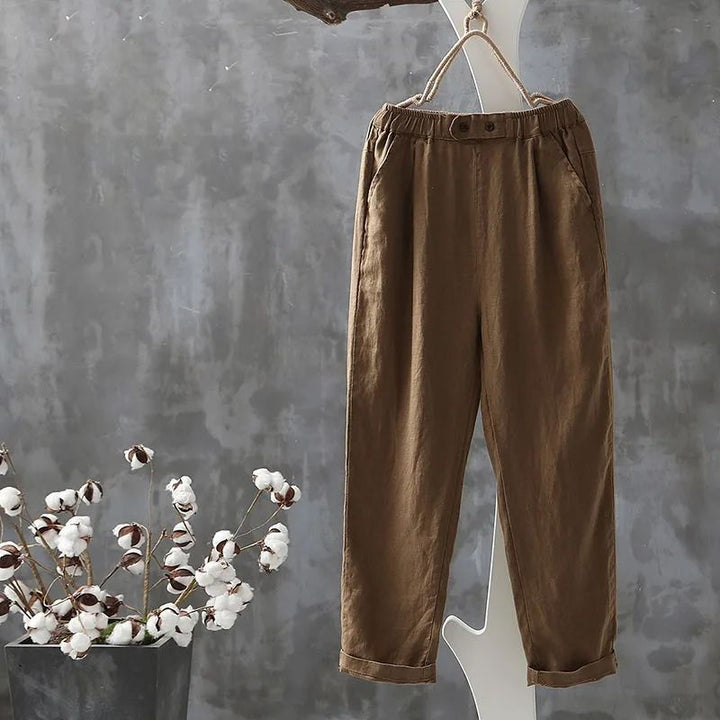 Leichte Sommerhose für Damen aus Leinen mit weitem Bein und bequemem Gummibund, perfekt für Urlaub.