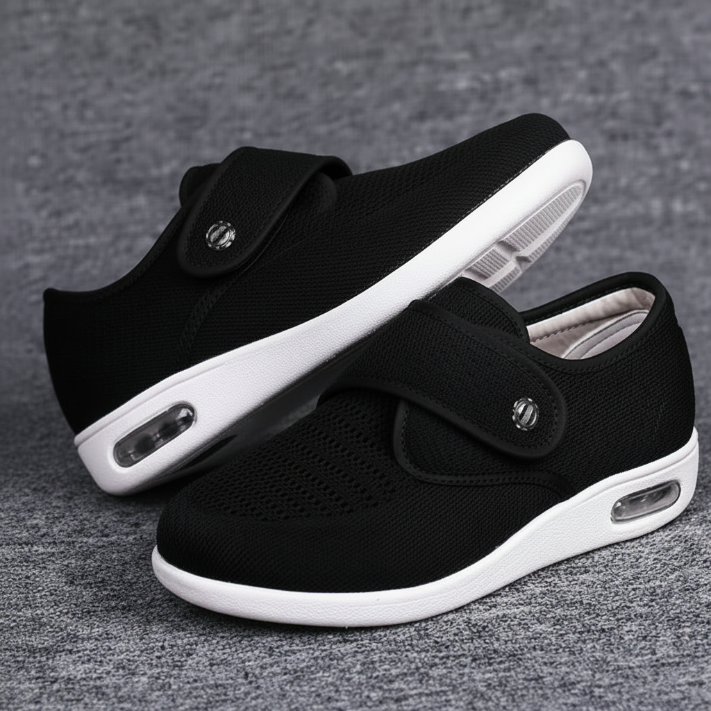 Bequeme Damenschuhe in Schwarz mit breiter Passform und gepolsterter Innensohle für optimalen Alltagskomfort.