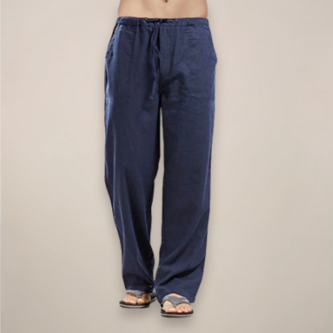 Leichte Herren Sommerhose mit Kordelzug, entspannter Schnitt, perfekt als Strandhose oder für Freizeit. Hoher Komfort.