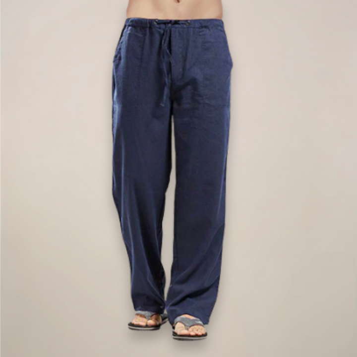 Leichte Herren Sommerhose mit Kordelzug, entspannter Schnitt, perfekt als Strandhose oder für Freizeit. Hoher Komfort.