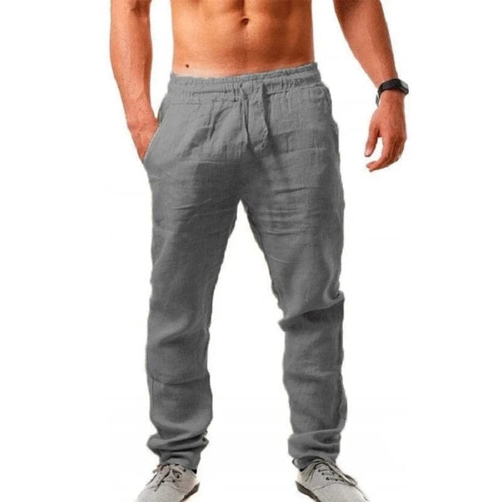 Bequeme Herren Leinenhose Jogger für Alltag und Freizeit; entspannte Passform, ideal für Herbsttage.
