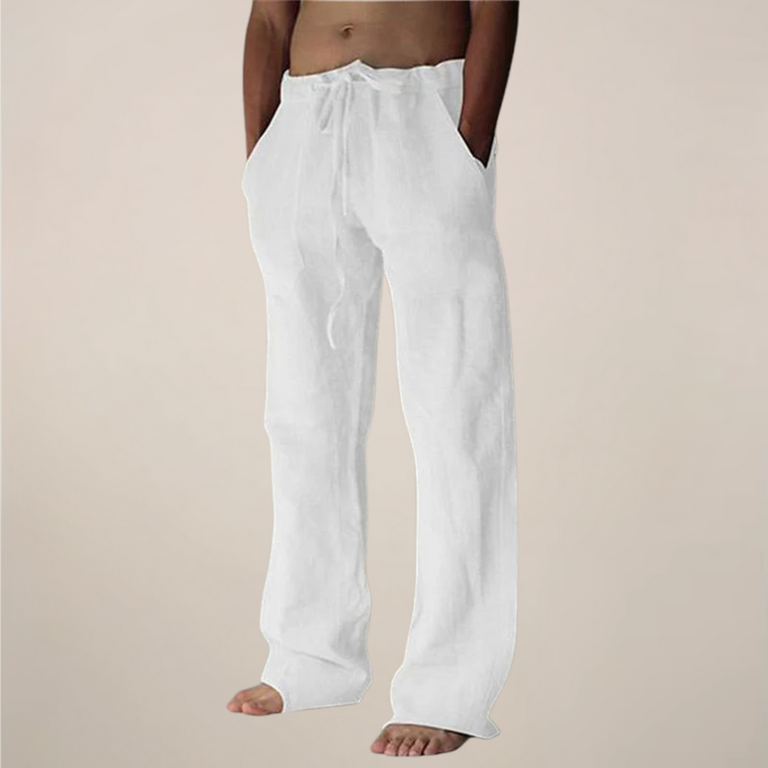 Bequeme Herren weite Sommerhose in Leinen-Optik, perfekt für Freizeit & Urlaub.