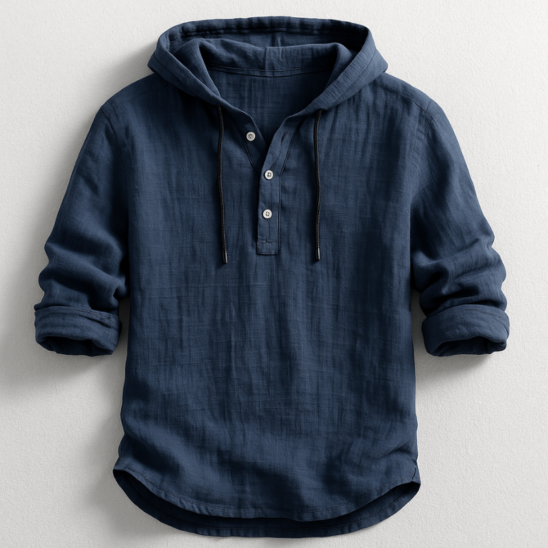 Herren Kapuzenhemd in Frontansicht. Bequemes Langarmshirt in moderner Passform, ideal für Casual.
