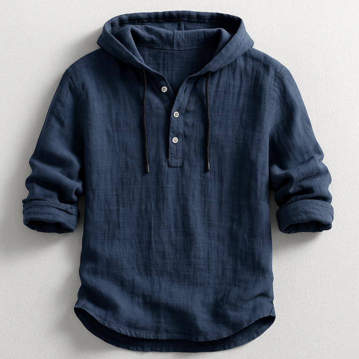 Herren Kapuzenhemd in Frontansicht. Bequemes Langarmshirt in moderner Passform, ideal für Casual.