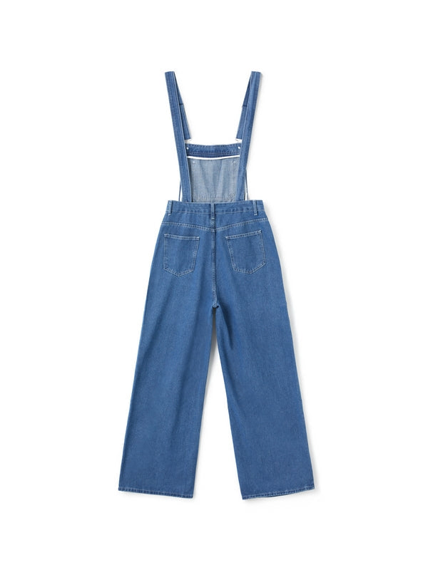Ganzjahresoutfit: Damen Boyfriend Latzhose im Vintage-Look. Blauer Denim Overall für lässige Freizeit-Mode.