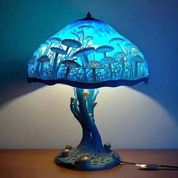 Blaue Pilzlampe, dekorative Tischleuchte, LED, Nachtlicht, einzigartiges Design, Wohnzimmerbeleuchtung.