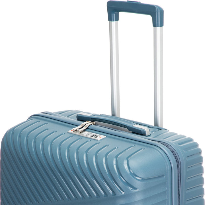 Robuster blauer Reisekoffer mit TSA-Schloss und Leichtgepäck-Funktion, ideal für Ihren Urlaub.
