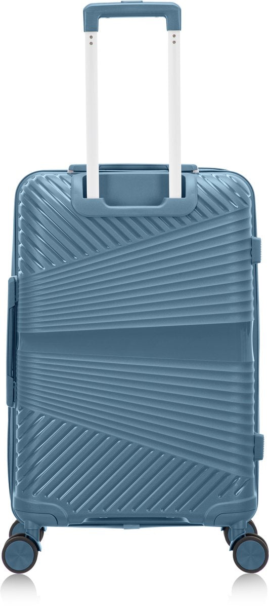 Stilvoller blauer Hartschalen-Rollkoffer, Ihr zuverlässiger Reisebegleiter mit viel Platz für jedes Abenteuer.