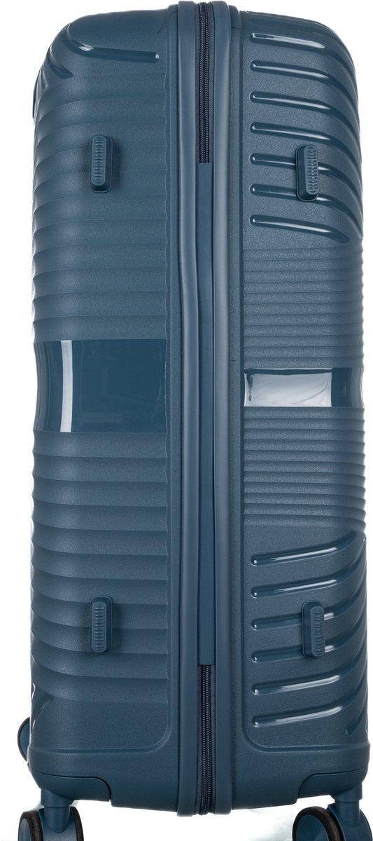 Langlebiger blauer Hartschalenkoffer, perfekt als robustes Leichtgepäck für sichere und unbeschwerte Reisen.
