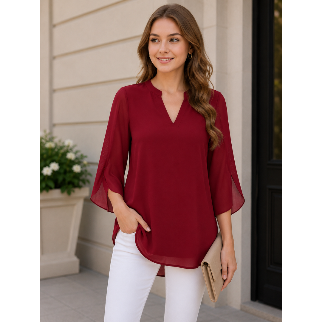 Vielseitige Damen Fledermausärmel Bluse, V-Ausschnitt, locker geschnitten, ideal für Büro & Freizeit.