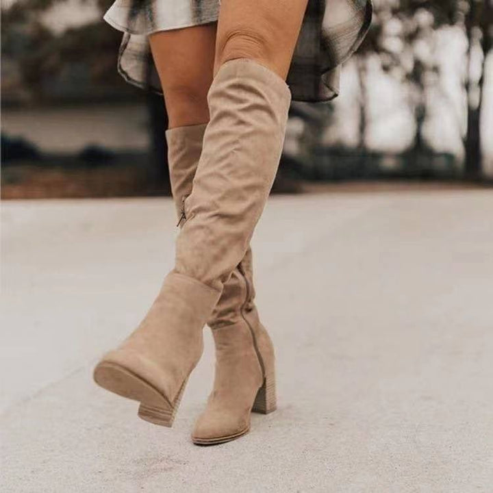 Elegante Damen Stiefel in Beige mit bequemem Blockabsatz und Stretch