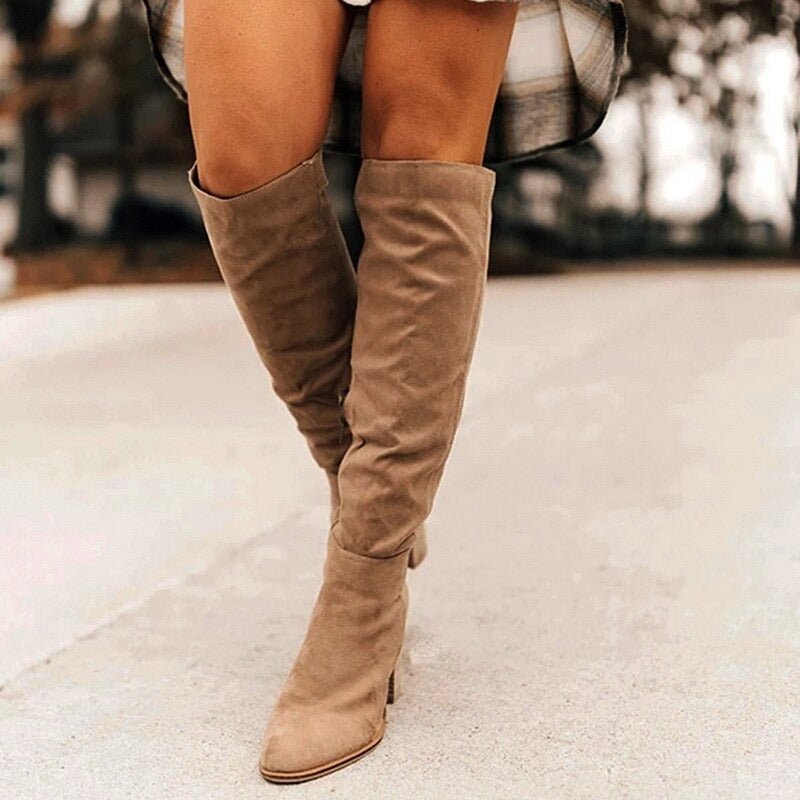 Damen Stiefeletten in Beige mit Absatz und Stretch-Material