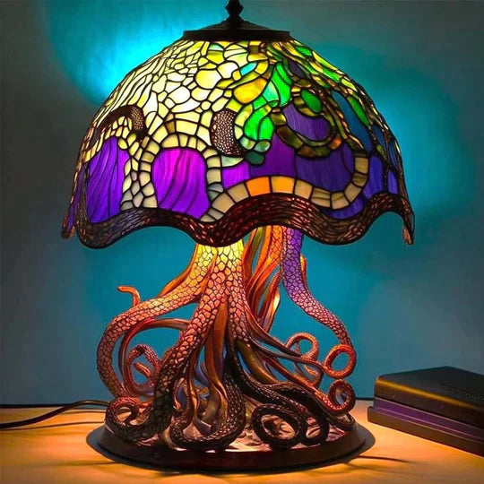 Bunte Tiffany-Lampe mit Oktopus-Design, Glas, Kunst, Wohnzimmer-Dekoration, Vintage-Stil.