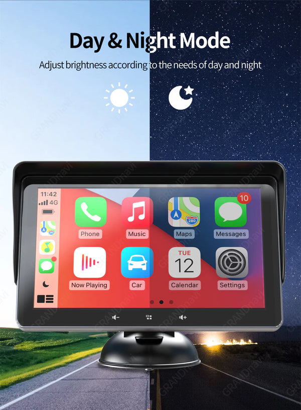 "CarPlay Display im Auto integriert, zeigt Smartphone-Apps drahtlos, verbessert Sicherheit mit Rückfahrkamera-Integration."