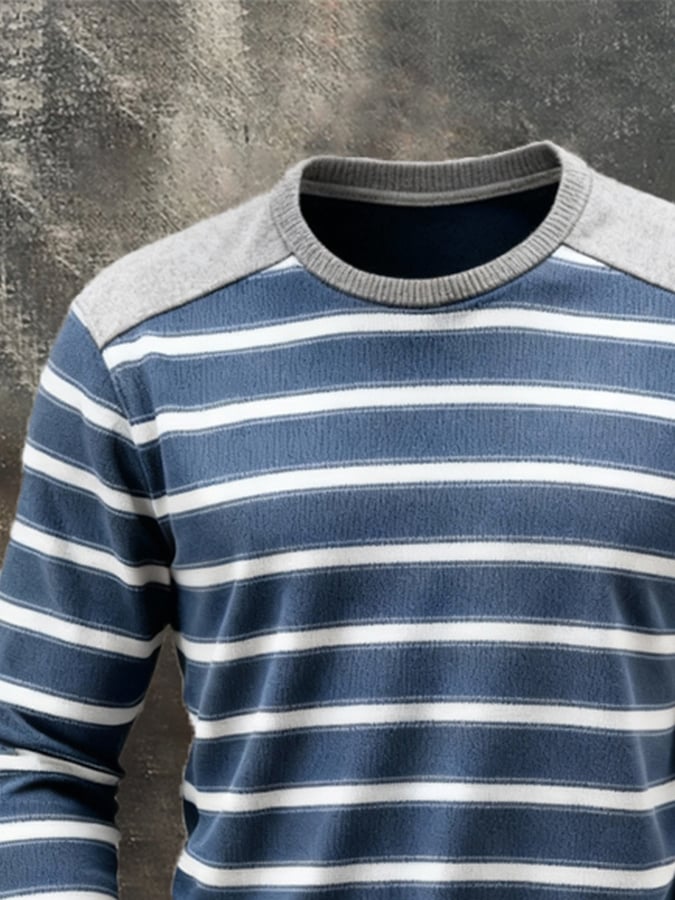 Nahaufnahme des Kragens und Musters des blauen Herrenshirts