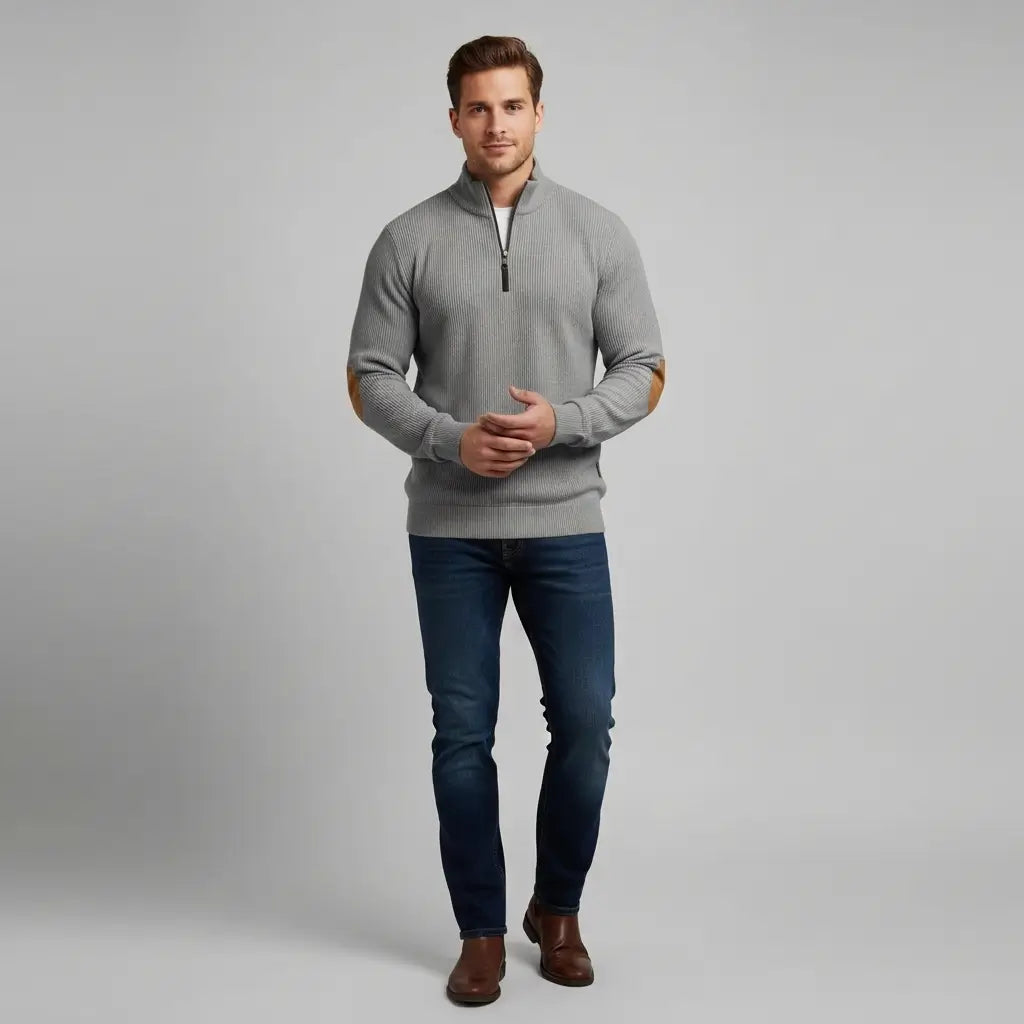 Grau - Herren Pullover Mit Gerippten Bündchen