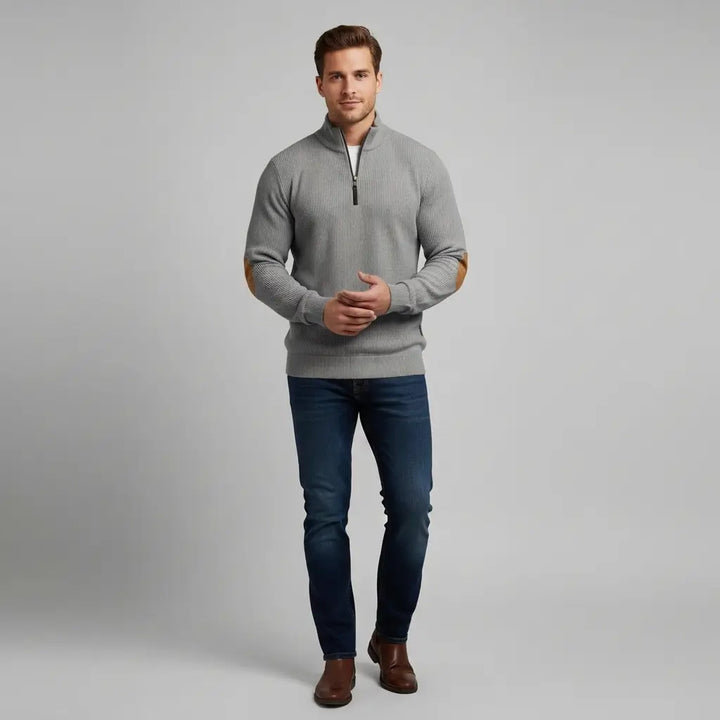 Grau - Herren Pullover Mit Gerippten Bündchen