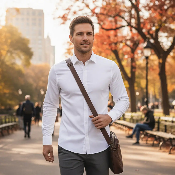 Weiß - Herrenhemd mit Stretch, Atmungsaktivem Stoff und Knitterarmem Finish für den Herbst