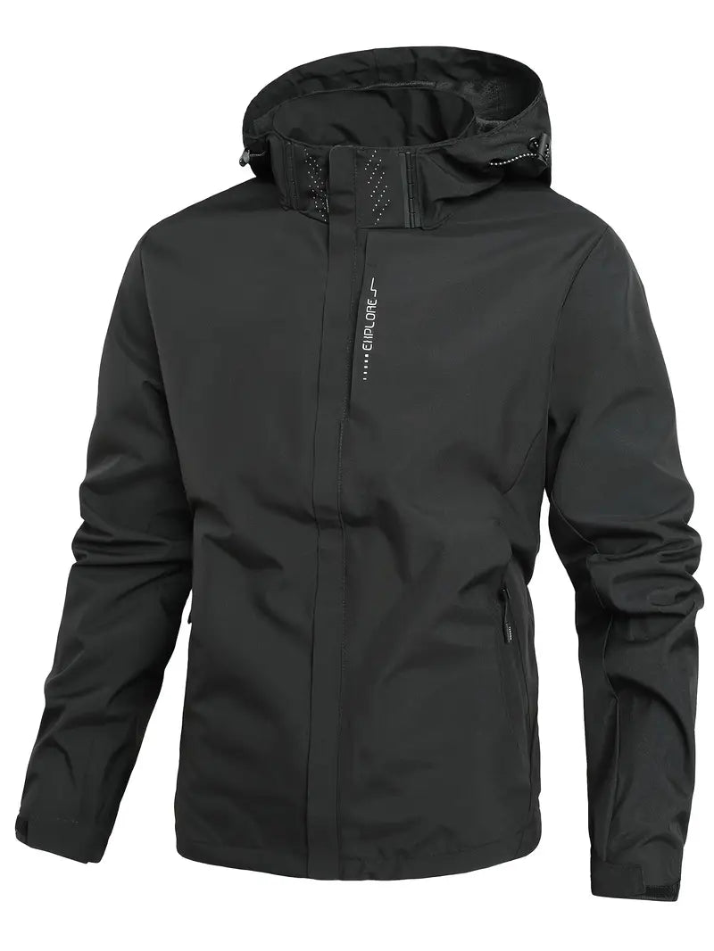 Winddichte Regenjacke für Herren mit durchgehendem Reißverschluss und Kinnschutz