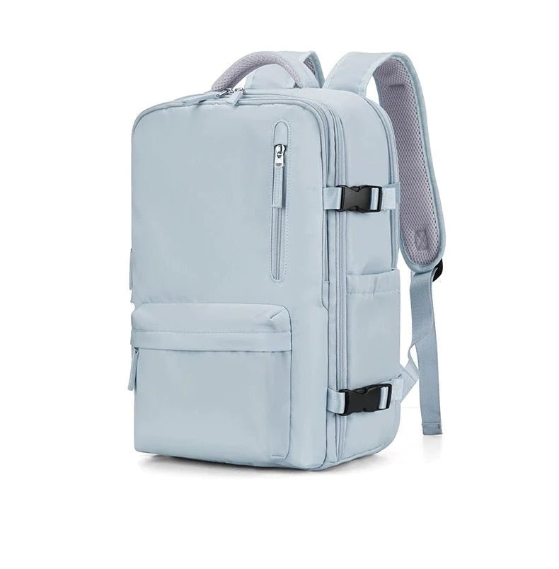 "Cremfarbener geräumiger Reiserucksack, Frauen Accessoire, Vorderansicht, vielseitig mit robustem Design, ideal für Reisen"