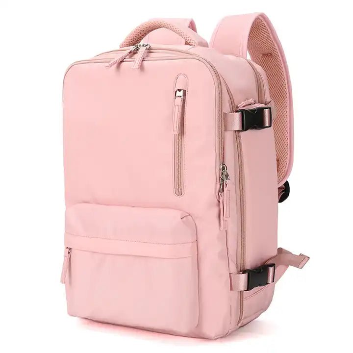 "Cremfarbener geräumiger Reiserucksack, Frauen Accessoire, Vorderansicht, vielseitig mit robustem Design, ideal für Reisen"