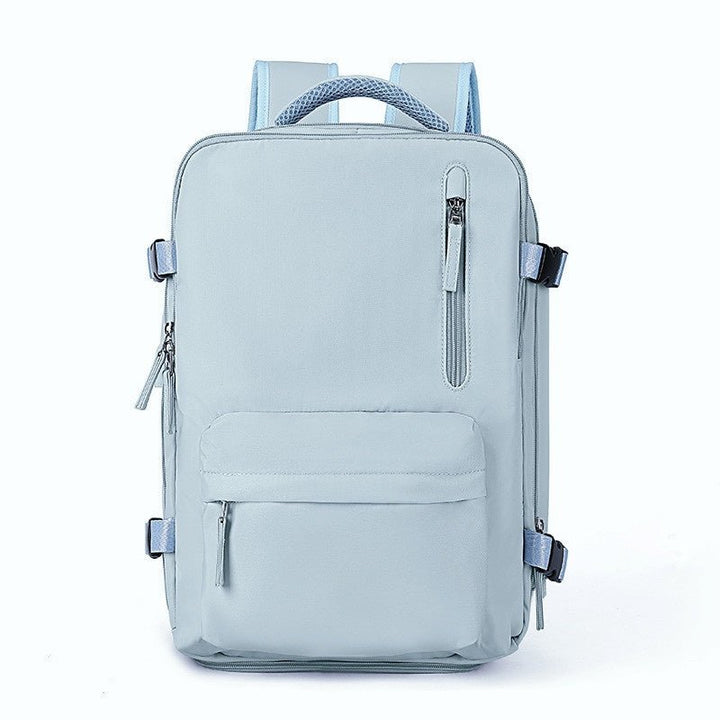 "Cremfarbener geräumiger Reiserucksack, Frauen Accessoire, Vorderansicht, vielseitig mit robustem Design, ideal für Reisen"