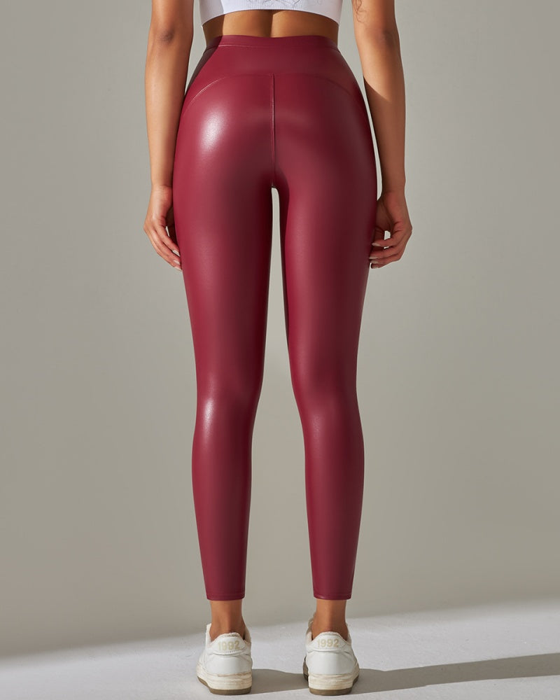 Glänzende High Waist Leggings für Damen figurbetont geschnitten