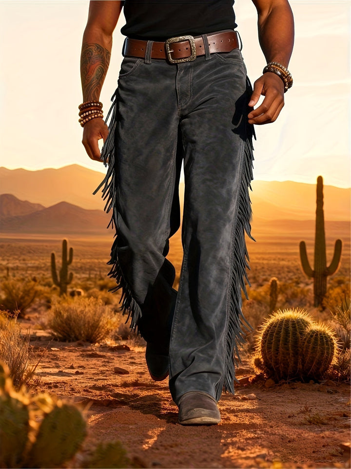 Khaki Herren Fransen Hose im lässigen Wildwest Stil für Herren