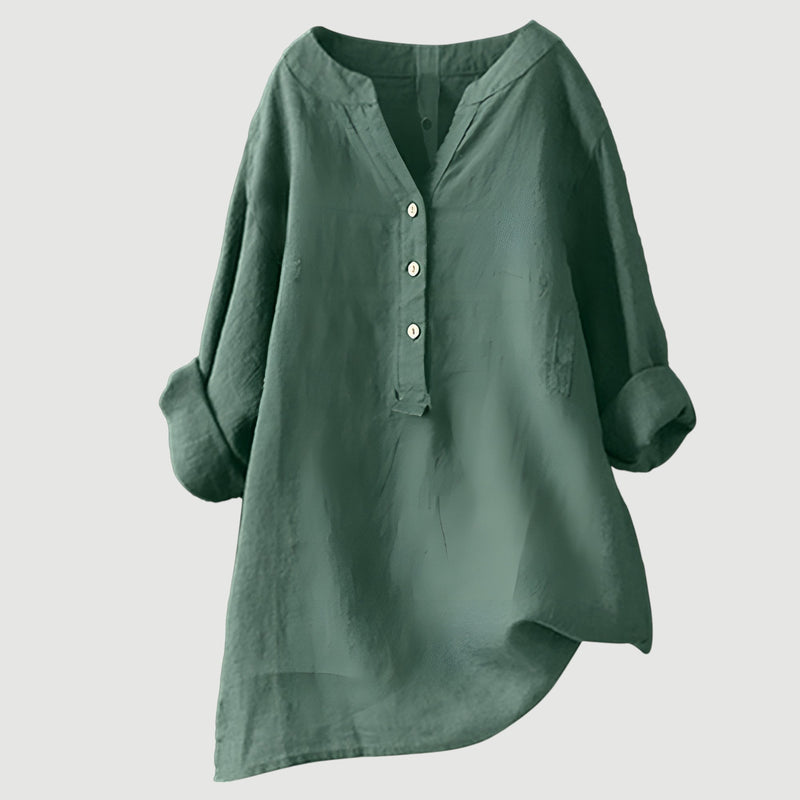 Trendige Damen Bluse, Langarm, mit V-Ausschnitt und Knopfleiste, perfekt für legere und elegante Looks.