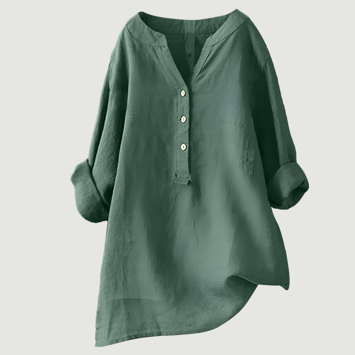 Trendige Damen Bluse, Langarm, mit V-Ausschnitt und Knopfleiste, perfekt für legere und elegante Looks.