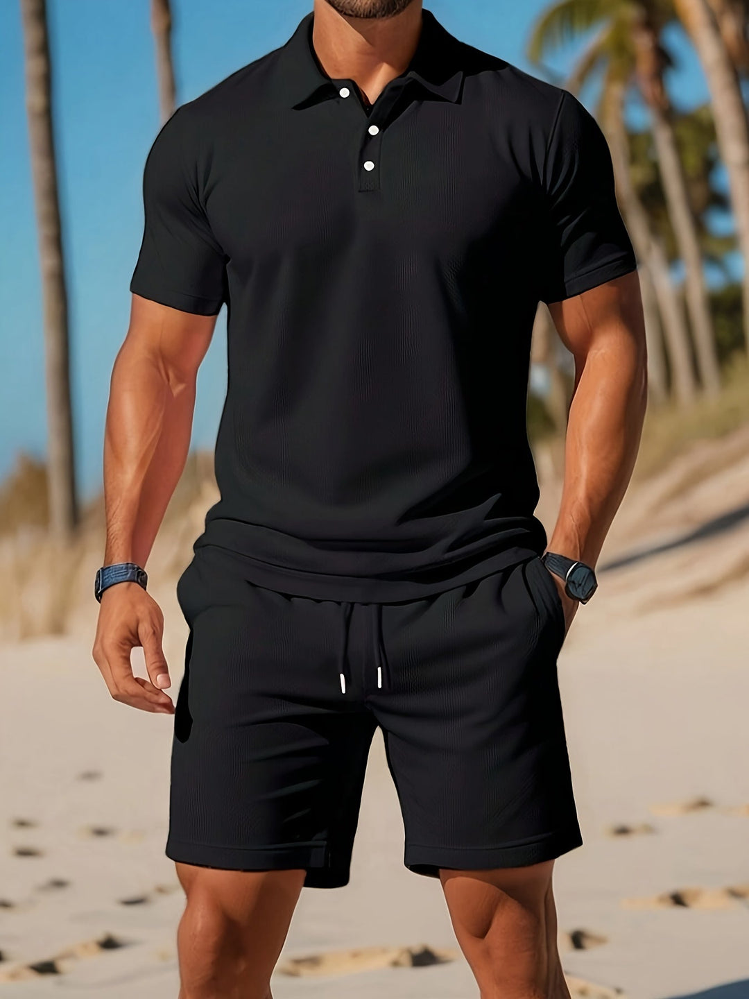 Komplettes Herren Sommer Freizeitset: Kurzarm-Polohemd & Shorts, elegant & bequem.