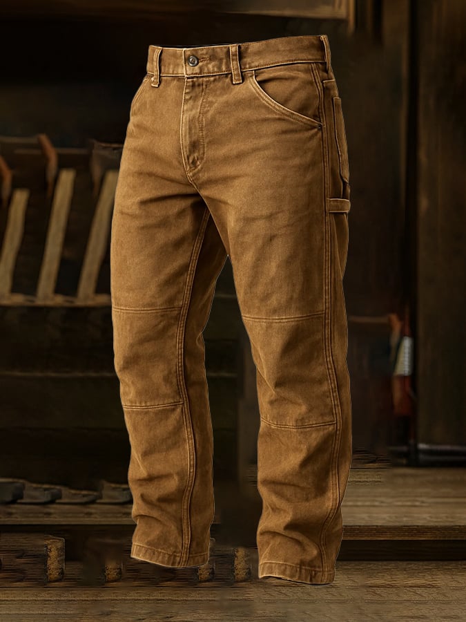 Bequeme Herren Casual Hose in Camel mit Retro Regular Fit