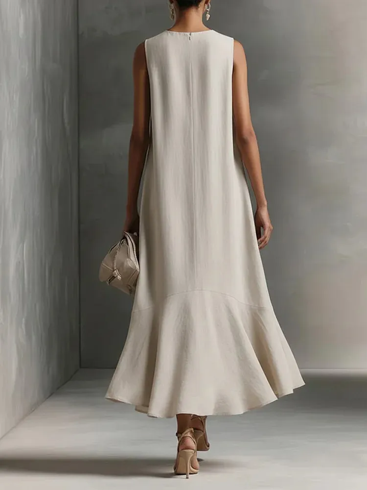 Langes Freizeitkleid mit V-Ausschnitt für Frauen, Rückansicht des Kleides