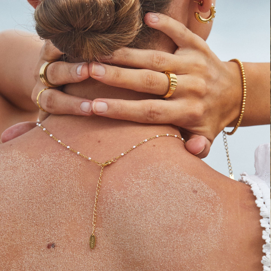 Wasserfeste Damen Halskette, Perlen-Choker in Weißgold-Look, antiallergen, Geschenk.