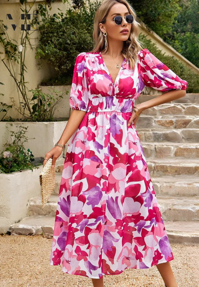 Kurzarm Wickelkleid für Damen, abstrakt gemustert, Midi, perfekt für Freizeit & Büro.