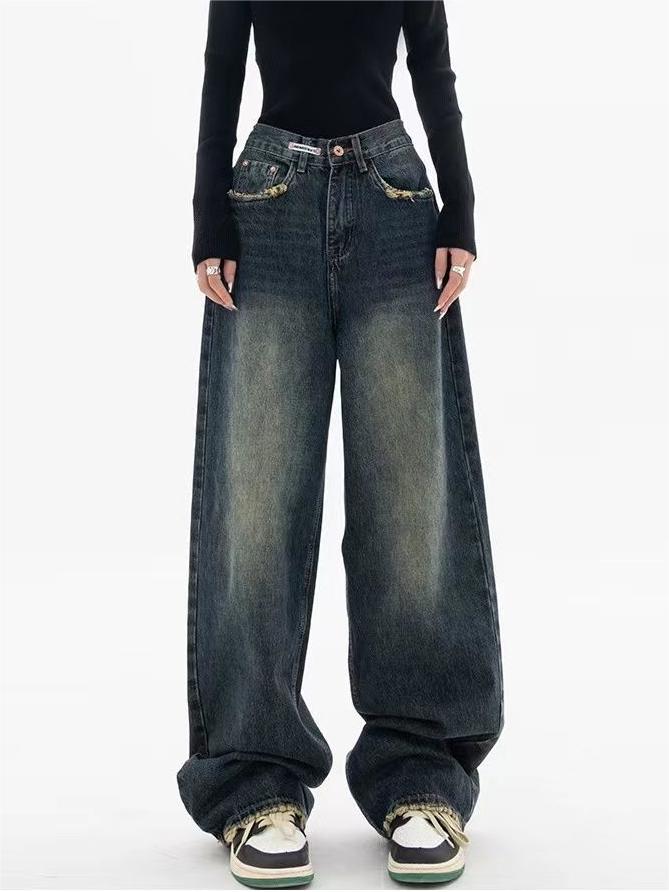 Blaue Denim Baggy Jeans für Damen, cooler Boyfriend Schnitt mit Vintage Waschung.
