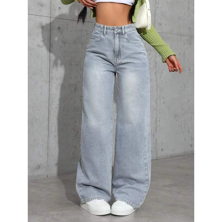 Damen Baggy-Jeans mit hoher Taille und weitem Schnitt für trendigen Komfort; ideal für einen lässigen Freizeit-Look.