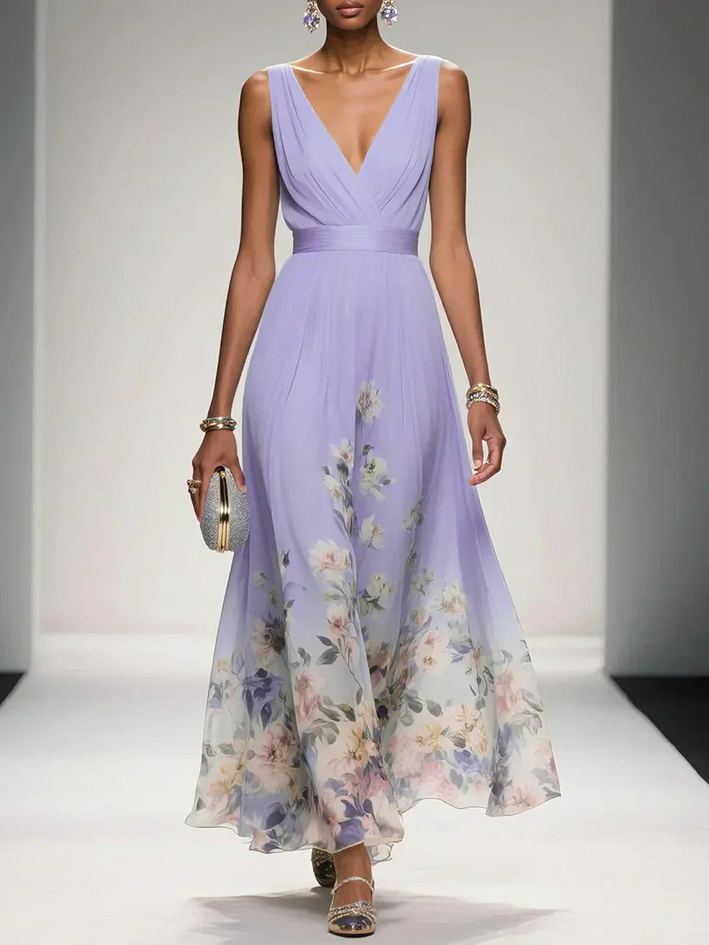 Festliches Wickelkleid mit Blumenmuster für Damen, ideal als Partykleid oder für festliche Anlässe.