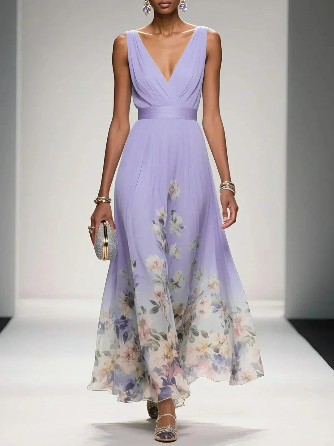 Festliches Wickelkleid mit Blumenmuster für Damen, ideal als Partykleid oder für festliche Anlässe.