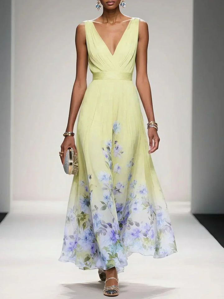 Partykleid mit Blumenprint für Damen, festlich und bequem, mit V-Ausschnitt.