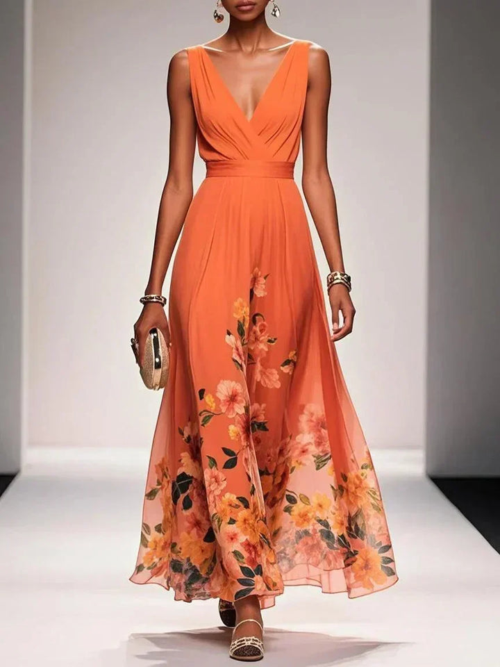 Sommerliches Damen Blumenkleid, elegant & fließend, perfekt für Hochzeiten und besondere Anlässe.
